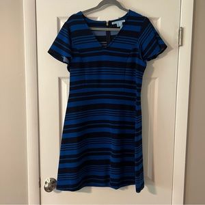 EUC Draper James Blue/Black Stripe Fit and Flare Dress Sz L